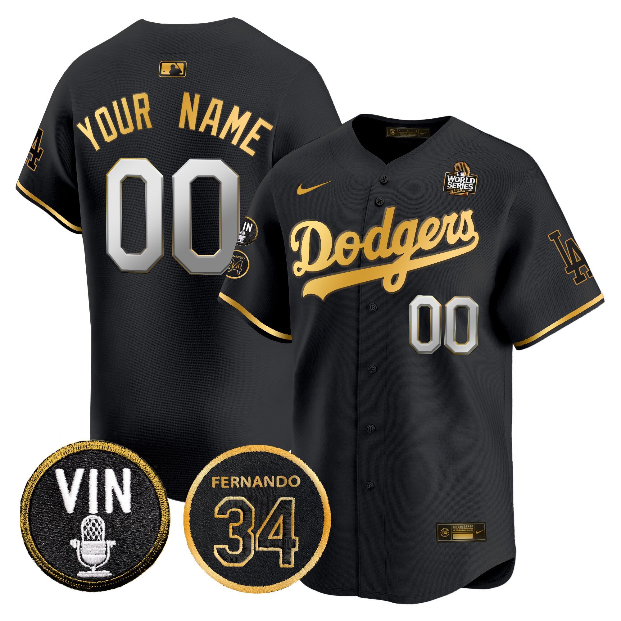 Dodgers 2024 World Series Gold Trim Vapor Premier Limited Custom Jersey V3