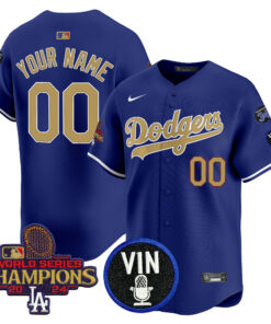 Dodgers 2025 Vin Scully & #34 Fernando Patch Gold Vapor Premier Limited Custom Jersey