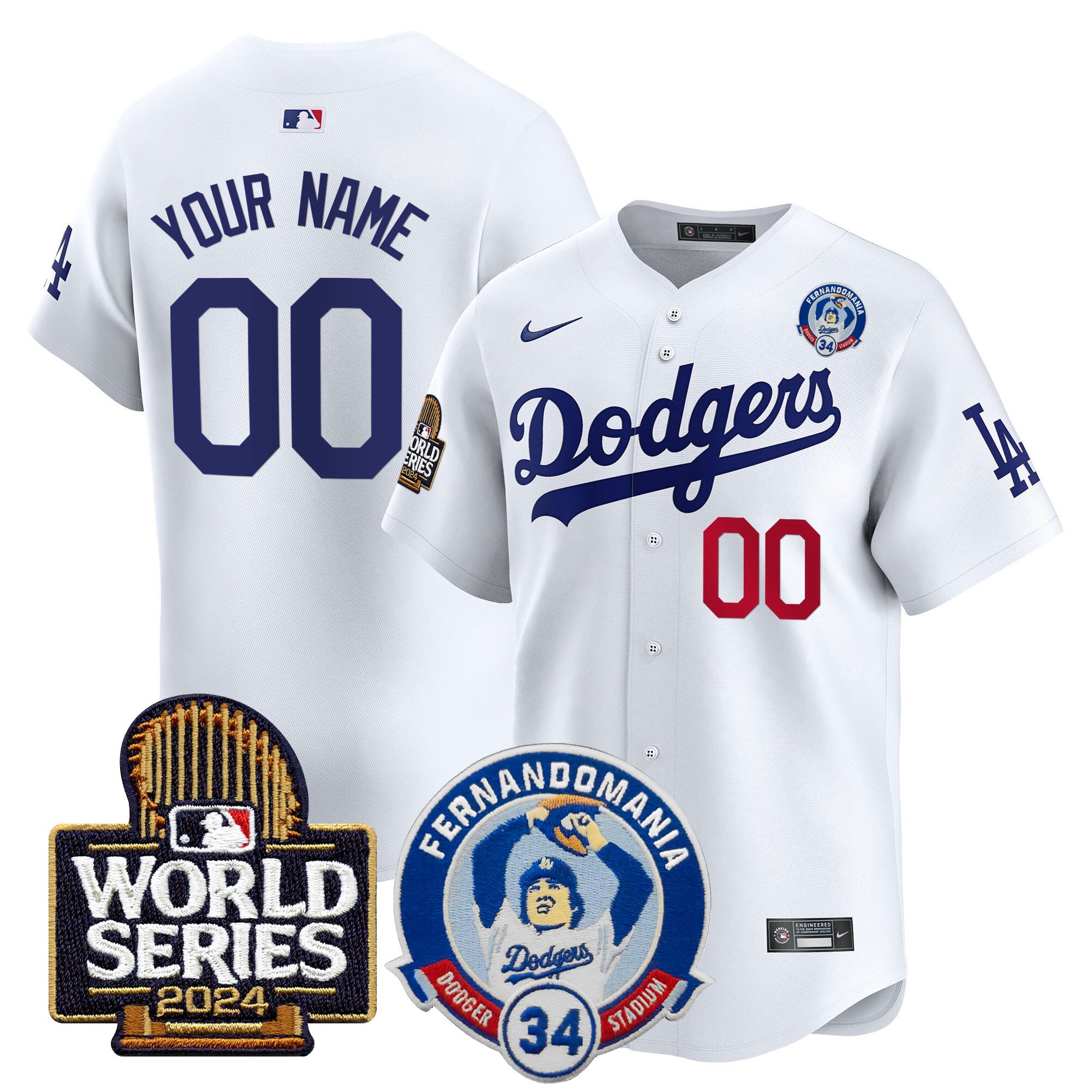Dodgers Fernando Valenzuela & 2024 World Series Patch Vapor Premier Limited Custom Jersey V3