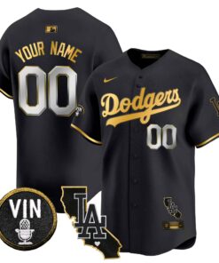 Dodgers Vin & California Patch Gold Trim Vapor Premier Limited Custom Jersey