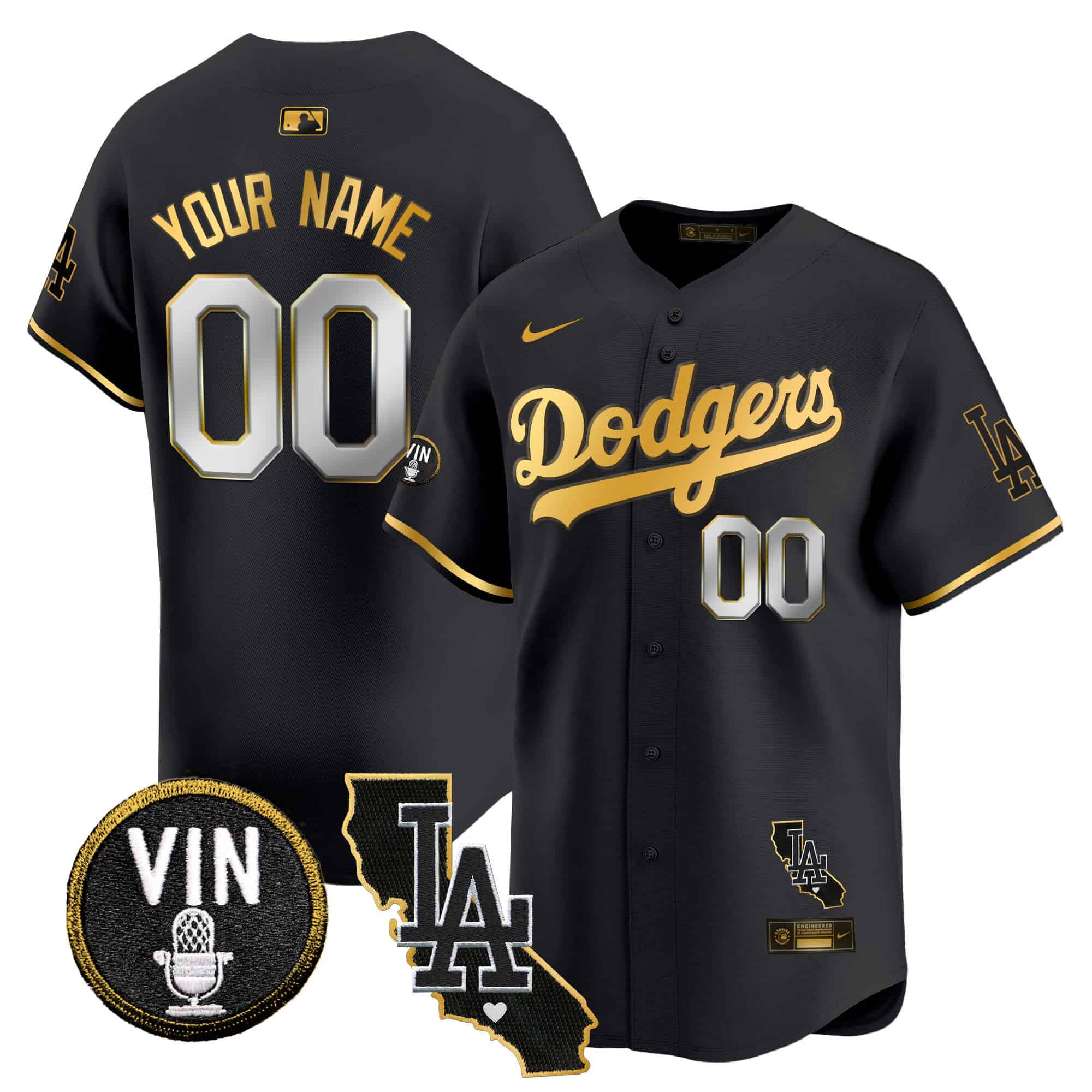 Dodgers Vin & California Patch Gold Trim Vapor Premier Limited Custom Jersey