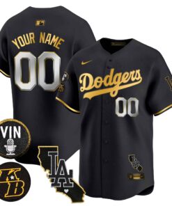 Dodgers Vin Patch & Kobe Bryant Gold Trim Vapor Premier Limited Custom Jersey V2