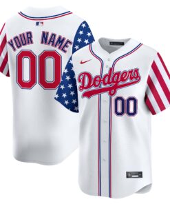 Dodgers White 2024 Independence Day Vapor Premier Limited Custom Jersey V2