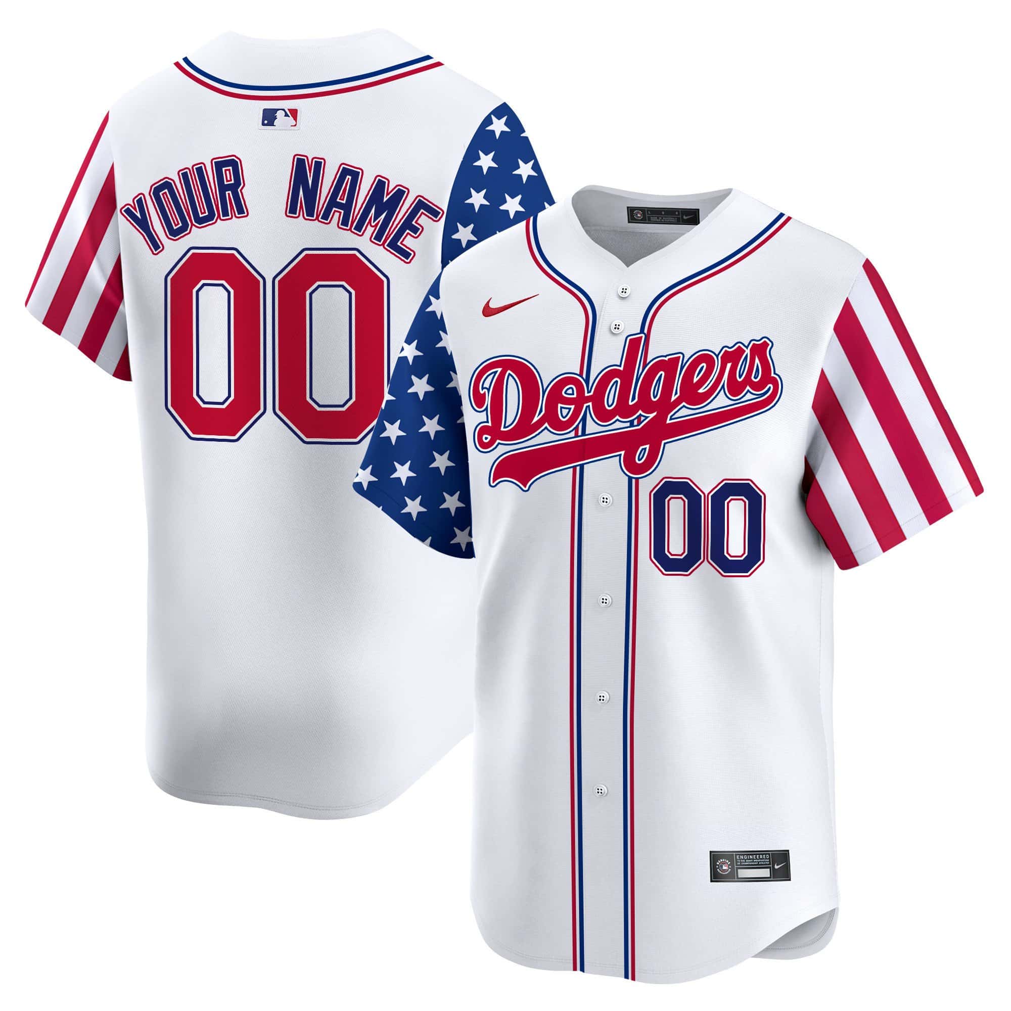 Dodgers White 2024 Independence Day Vapor Premier Limited Custom Jersey V2