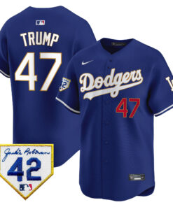 Donald Trump 47 Los Angeles Dodgers 2024 Jackie Robinson Patch Men Jersey - Royal