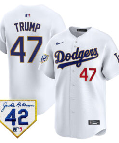 Donald Trump 47 Los Angeles Dodgers 2024 Jackie Robinson Patch Men Jersey - White