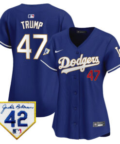 Donald Trump 47 Los Angeles Dodgers 2024 Jackie Robinson Patch Women Jersey - Royal