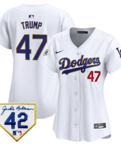Donald Trump 47 Los Angeles Dodgers 2024 Jackie Robinson Patch Women Jersey - White