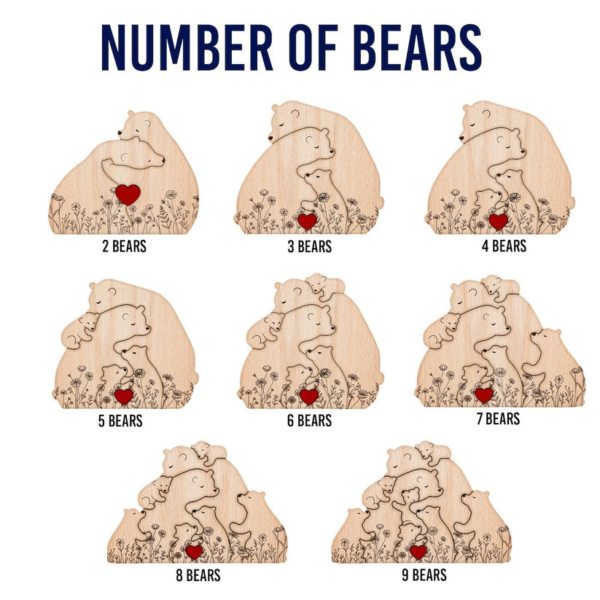 Personalized Wooden Bear Family Puzzle - Hugging Bear Floral Version, Mother's & Father's Day - Image 2