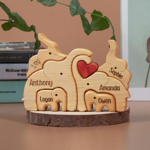 Personalized Wooden Elephant Family Puzzle - Custom Engraved 2-6 Person Animal Figurines, Home Decor - Image 8