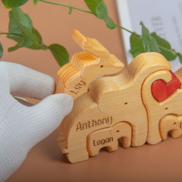 Personalized Wooden Elephant Family Puzzle - Custom Engraved 2-6 Person Animal Figurines, Home Decor - Image 5