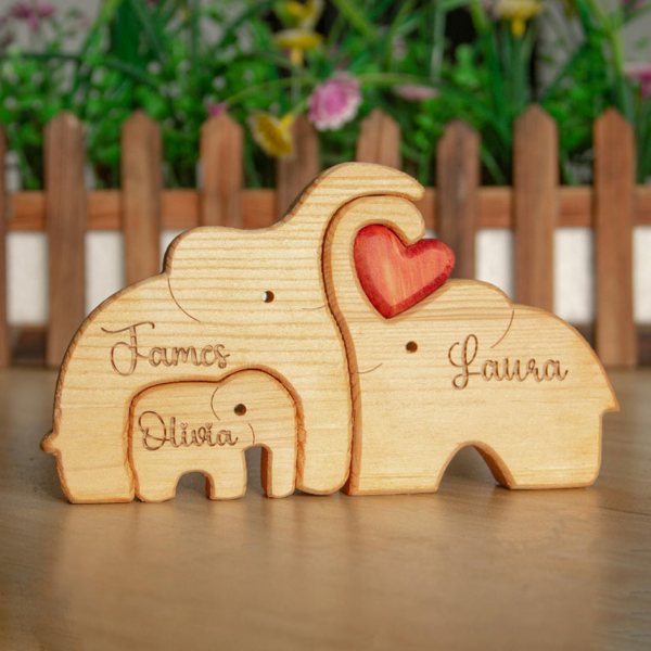 Personalized Wooden Elephant Family Puzzle - Custom Engraved 2-6 Person Animal Figurines, Home Decor - Image 3