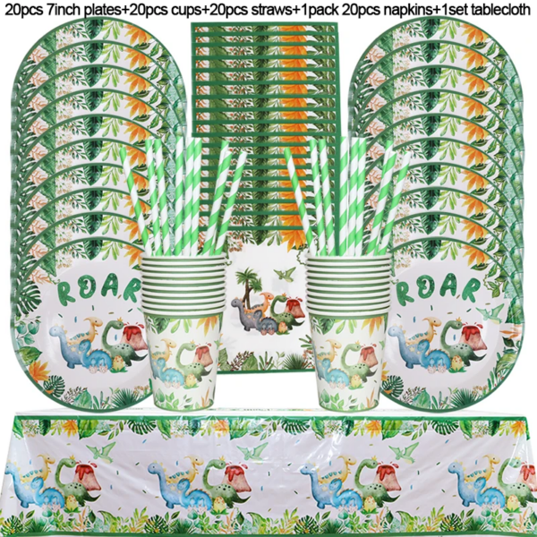 Dinosaur Party Supplies Dinosaur Tableware Set Happy Birthday Party Decorations Kids Boy Jungle Safari Party Baby Shower Favors - Image 2