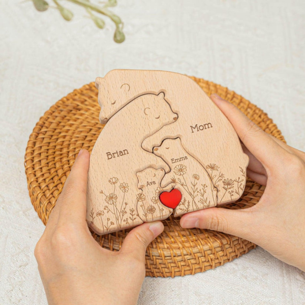 Personalized Wooden Bear Family Puzzle - Hugging Bear Floral Version, Mother's & Father's Day - Image 4