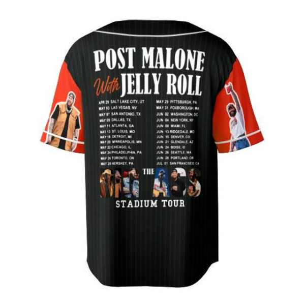 Post Malone Jelly Roll Baseball jersey, Jelly Roll Concert Jersey - Image 3