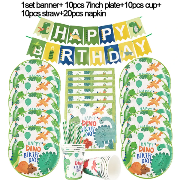 Dinosaur Party Supplies Dinosaur Tableware Set Happy Birthday Party Decorations Kids Boy Jungle Safari Party Baby Shower Favors - Image 4