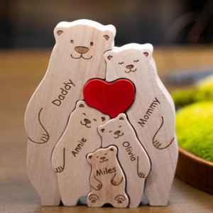 Personalized Wooden Bear Puzzle - Family Name Puzzle, Unique Home Decor for Dad and Mum