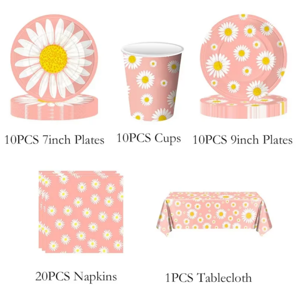 Daisy Birthday Party Decoration Daisy Flowers Paper Cups Plates Napkins Flag Banner Balloon Backdrop Straws Girls Party Supplies - Image 5