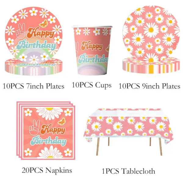Daisy Birthday Party Decoration Daisy Flowers Paper Cups Plates Napkins Flag Banner Balloon Backdrop Straws Girls Party Supplies - Image 4