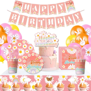Daisy Birthday Party Decoration Daisy Flowers Paper Cups Plates Napkins Flag Banner Balloon Backdrop Straws Girls Party Supplies