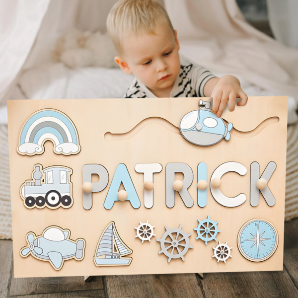 Personalized Wooden Busy Board Name Puzzle for Kids - Image 3