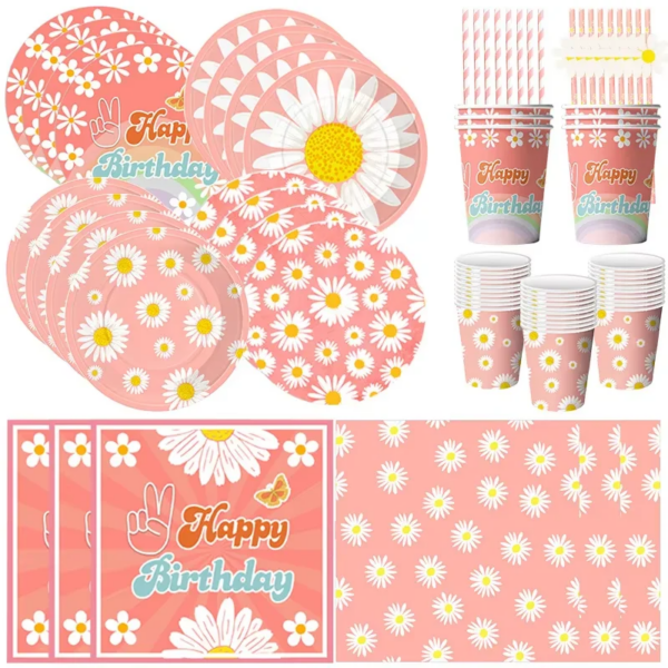 Daisy Birthday Party Decoration Daisy Flowers Paper Cups Plates Napkins Flag Banner Balloon Backdrop Straws Girls Party Supplies - Image 2