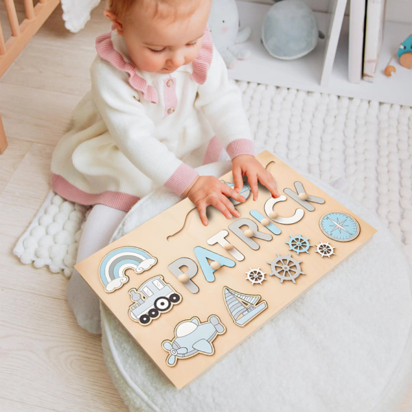 Personalized Wooden Busy Board Name Puzzle for Kids - Image 2