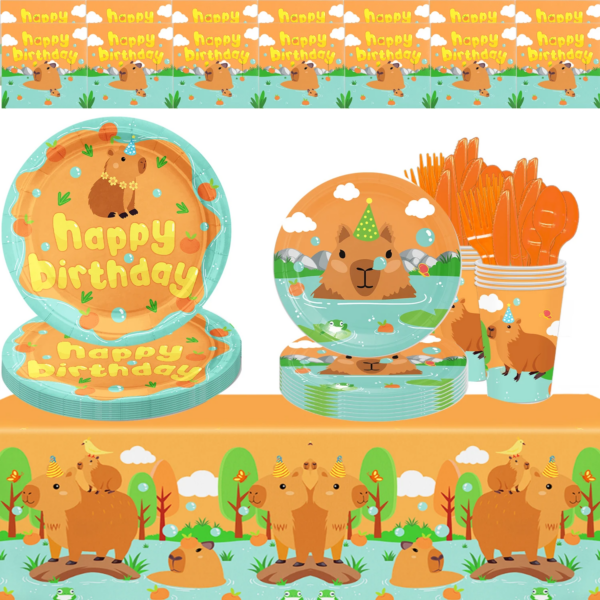 Animal Capybara Birthday Party Decoration Disposable Dinnerware Cup Plate Napkin Tablecloth for Kids Baby Shower Supplie - Image 2