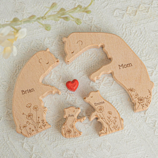Personalized Wooden Bear Family Puzzle - Hugging Bear Floral Version, Mother's & Father's Day - Image 5