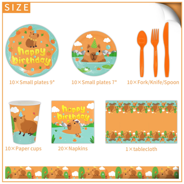 Animal Capybara Birthday Party Decoration Disposable Dinnerware Cup Plate Napkin Tablecloth for Kids Baby Shower Supplie - Image 4