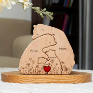 Personalized Wooden Bear Family Puzzle - Hugging Bear Floral Version, Mother's & Father's Day