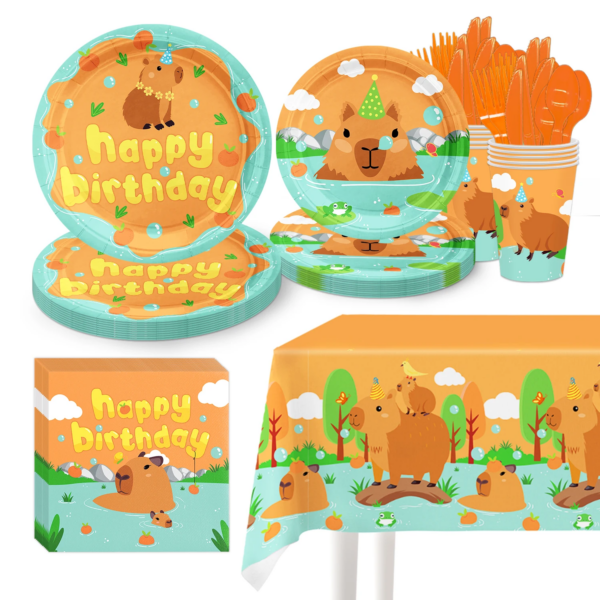 Animal Capybara Birthday Party Decoration Disposable Dinnerware Cup Plate Napkin Tablecloth for Kids Baby Shower Supplie - Image 3