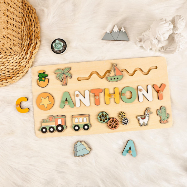 Personalized Kids Busy Board - Crocodile Puzzle for Toddlers - Image 2