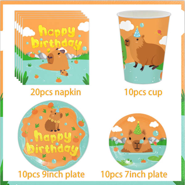 Animal Capybara Birthday Party Decoration Disposable Dinnerware Cup Plate Napkin Tablecloth for Kids Baby Shower Supplie - Image 5