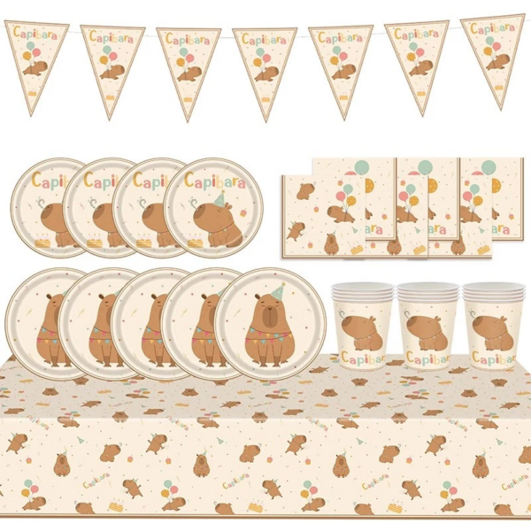 Capybara Disposable Tablewares Children's Birthday Party Baby Shower Plates Cups Tablecloth Flag Pulling Party Deco - Image 4