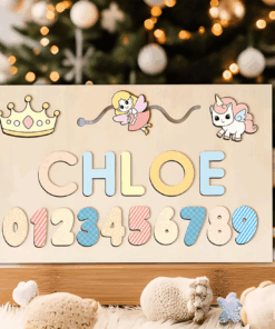 Personalized Wooden Princess Name & Number Busy Board