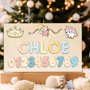 Personalized Wooden Princess Name & Number Busy Board