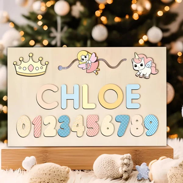 Personalized Wooden Princess Name & Number Busy Board