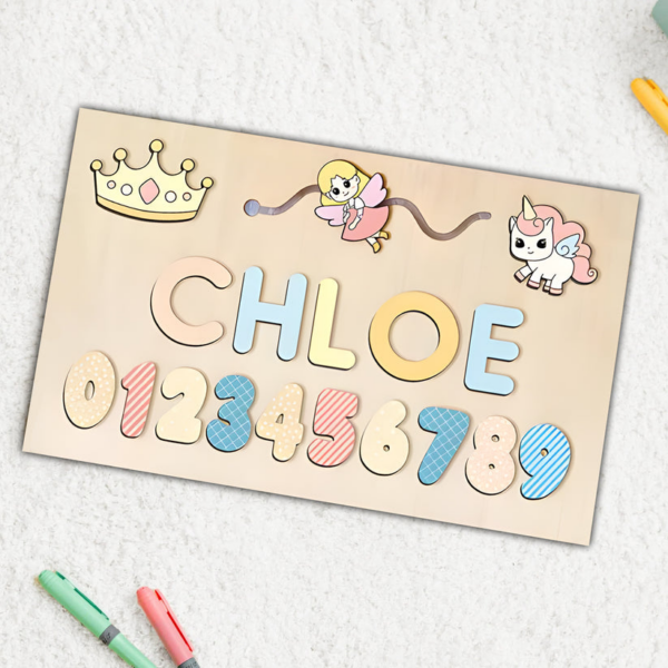 Personalized Wooden Princess Name & Number Busy Board - Image 4