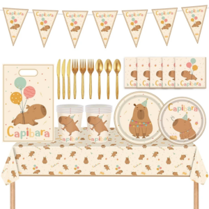 Capybara Disposable Tablewares Children's Birthday Party Baby Shower Plates Cups Tablecloth Flag Pulling Party Deco