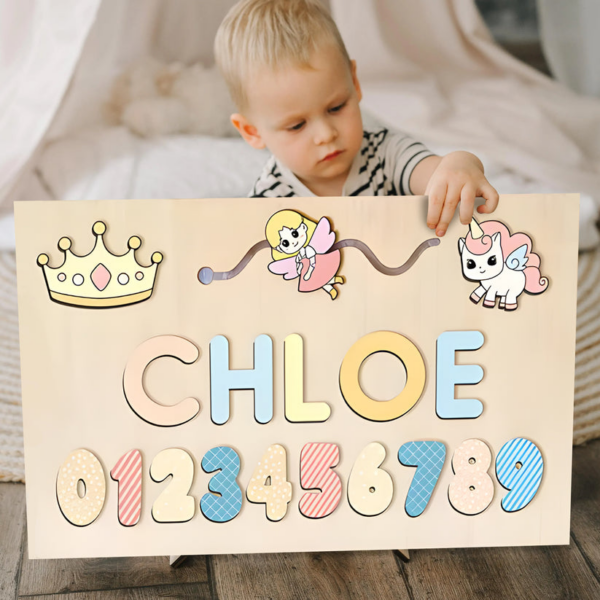 Personalized Wooden Princess Name & Number Busy Board - Image 3