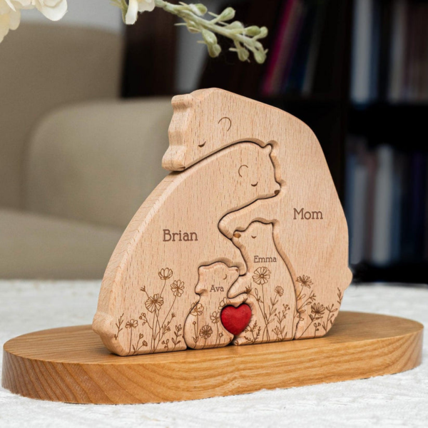 Personalized Wooden Bear Family Puzzle - Hugging Bear Floral Version, Mother's & Father's Day - Image 6