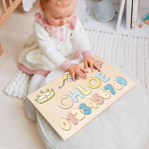 Personalized Wooden Princess Name & Number Busy Board - Image 2