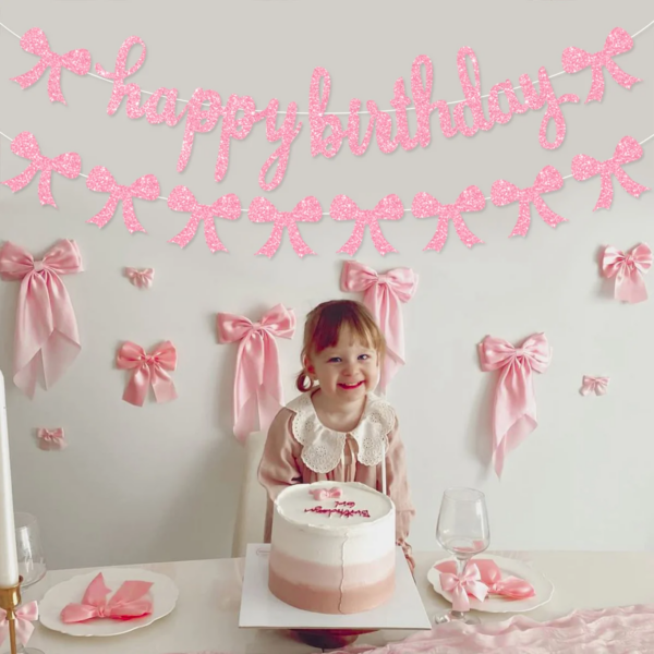 Pink Bow Theme Disposable Tableware Happy 1st Birthday Party Decoration Kids Girls Favors Balloons Gift Bag Baby Shower Supplies - Image 2