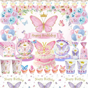Butterfly Birthday Party Decoration Theme Tableware Set Plates Cups Napkins Backdrop Balloon Banner Girls Favors Party Supplies