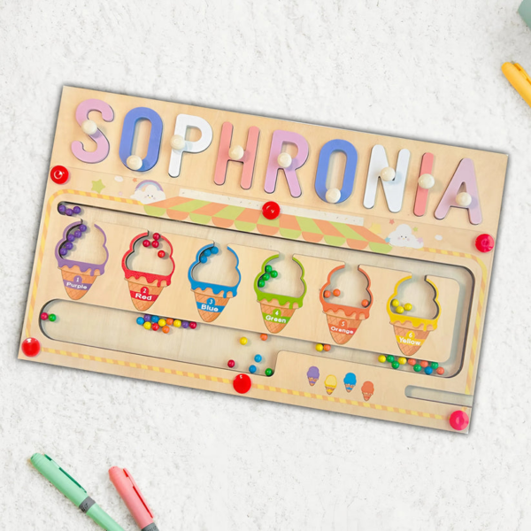 Personalized Baby Name Magnetic Maze Puzzle - Ice Cream Fun - Image 2
