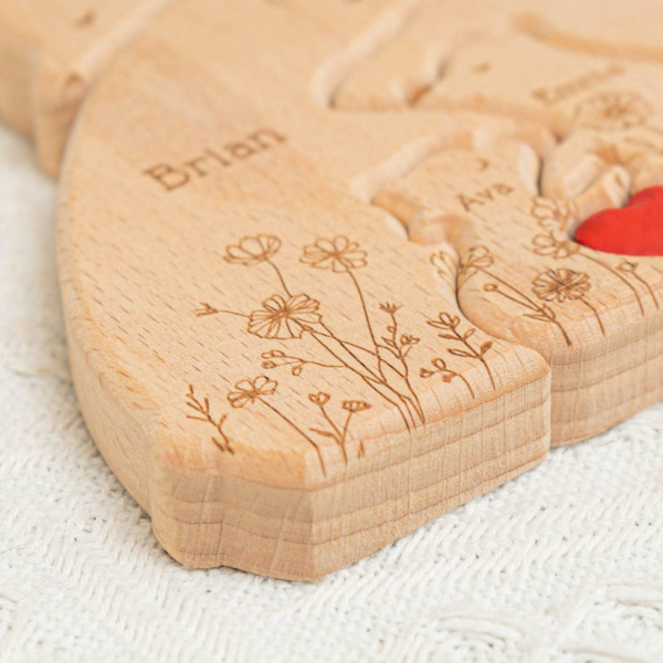 Personalized Wooden Bear Family Puzzle - Hugging Bear Floral Version, Mother's & Father's Day - Image 7