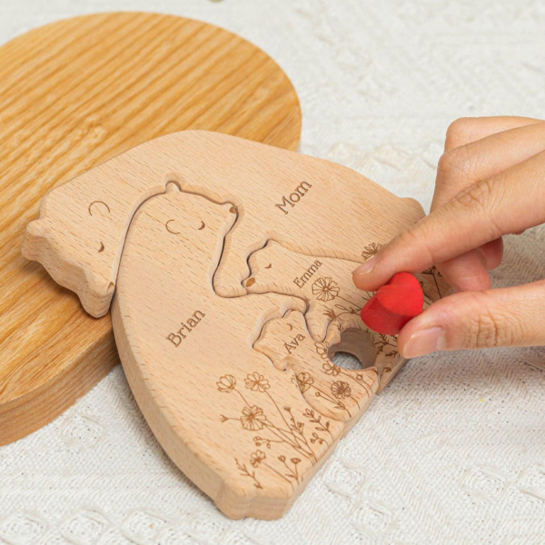 Personalized Wooden Bear Family Puzzle - Hugging Bear Floral Version, Mother's & Father's Day - Image 8