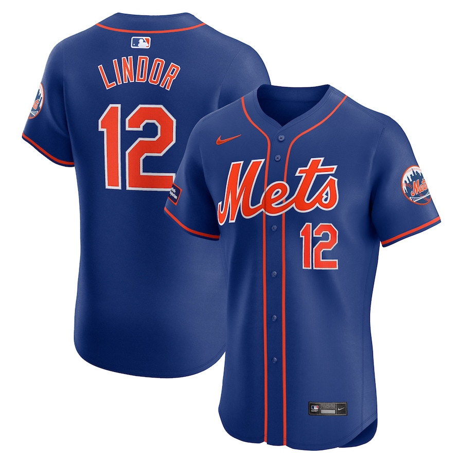 Francisco Lindor 12 New York Mets Alternate Elite Sponsor Patch Player Men Jersey - Royal