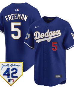 Freddie Freeman 5 Los Angeles Dodgers 2024 Jackie Robinson Patch Men Jersey - Royal